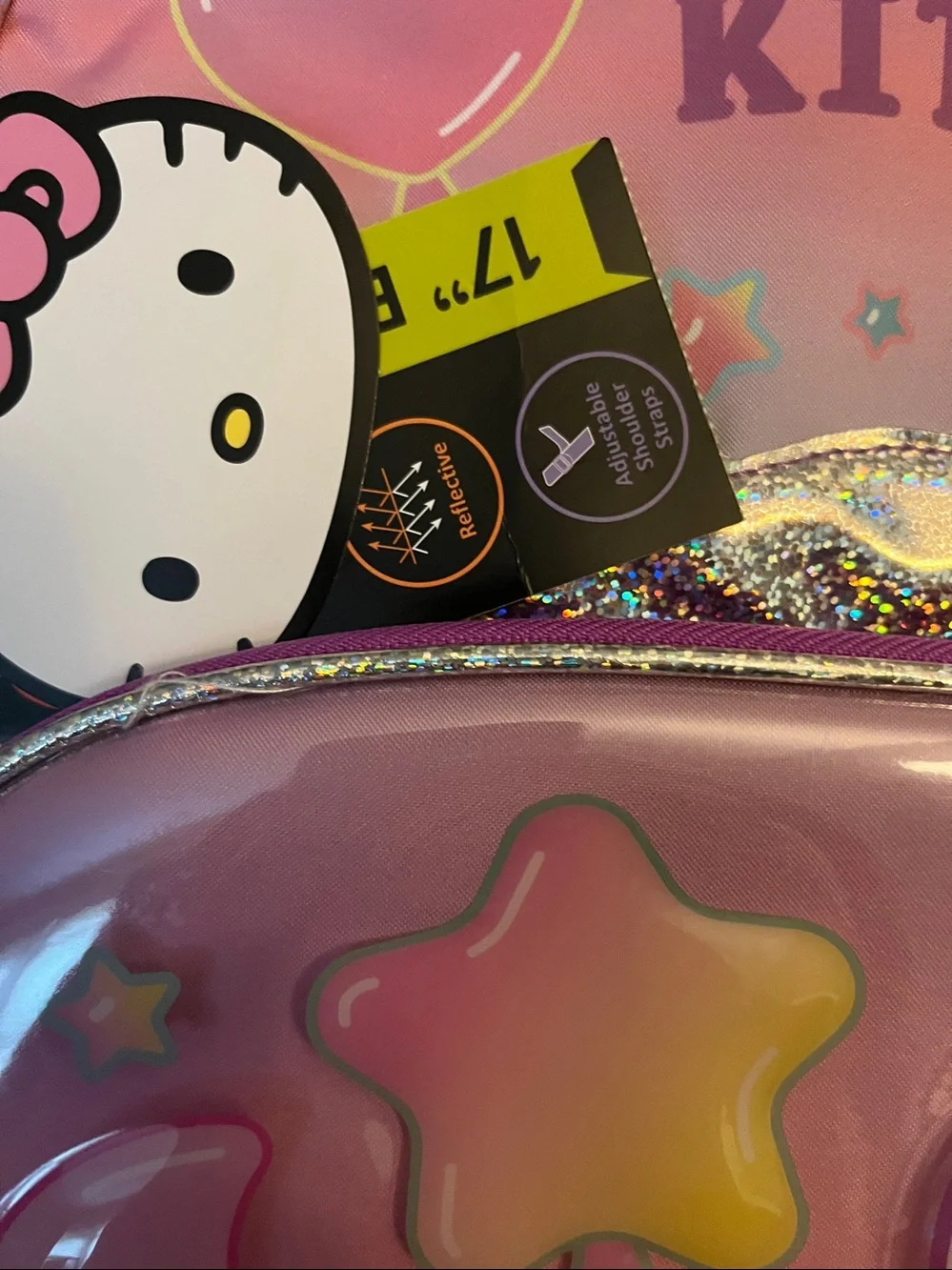 Hello Kitty Pink Purple Glitter Kids Backpack with Pastel Stars